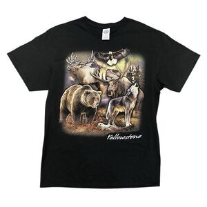 Vintage Yellowstone National Park T Shirt Sz L Black Wildlife Nature Wolf Tee
